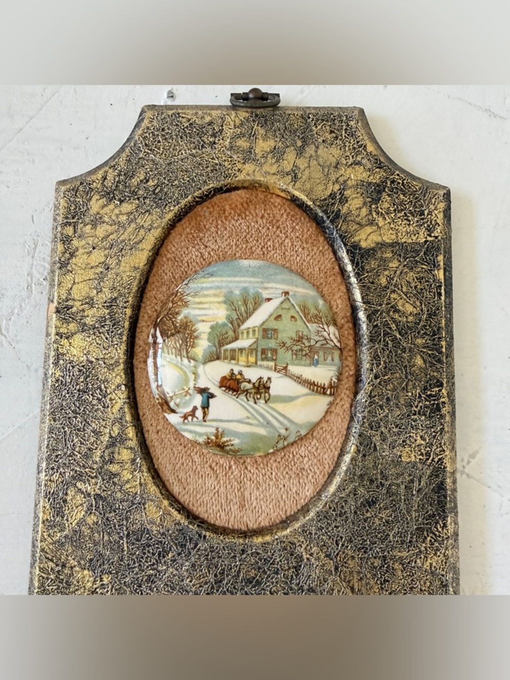 Vintage Italian Florentine Gold Textured Wall Plaque Mini Ceramic Print - Picture 3 of 8